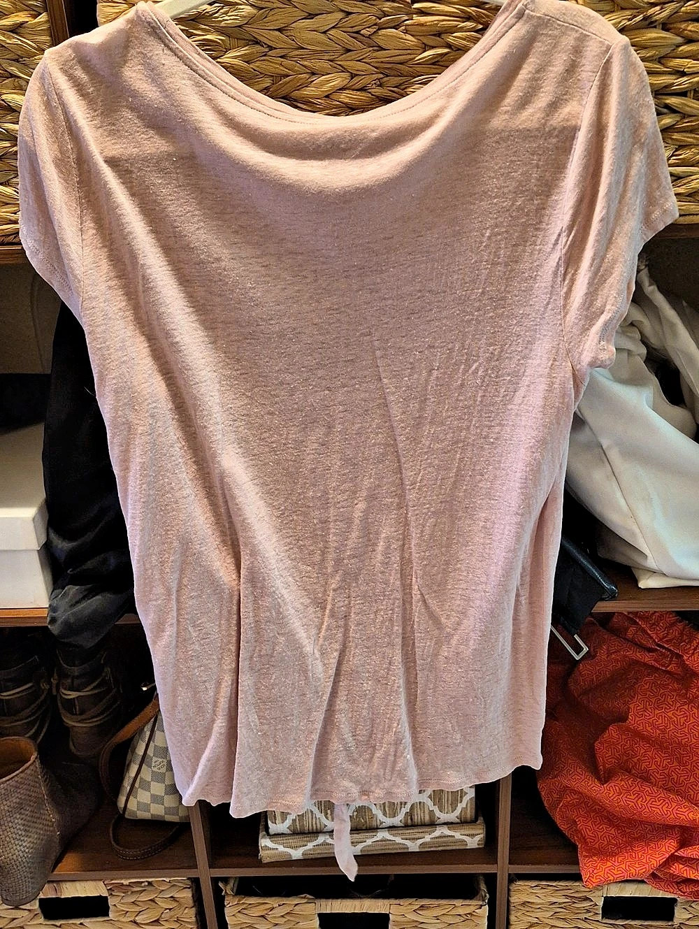 LOFT Linen Tie-Front Short Sleeve Top in Pink Size Large
